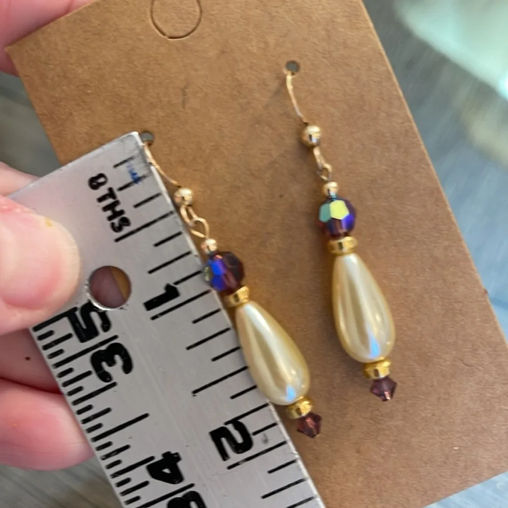 Vintage 14kt Gold Filled Faux Pearl & Purple AB Dangle Earrings